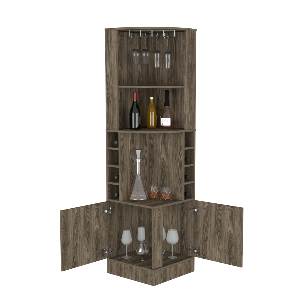 Bar Cabinet Papprika, 8 Wine Cubbies, Double Door, Dark Walnut Finish-2