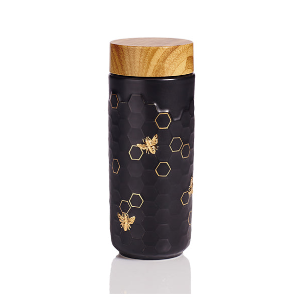 Honey Bee Ceramic Travel Mug / Gold 12.3 oz-1