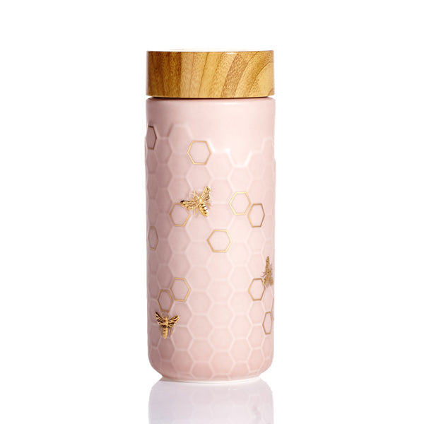 Honey Bee Ceramic Travel Mug / Gold 12.3 oz-3