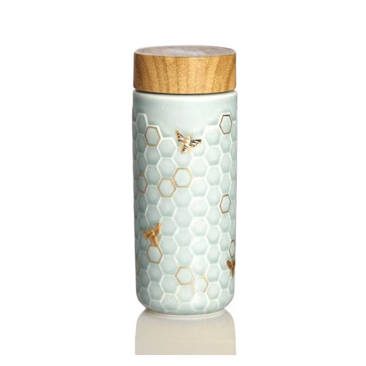 Honey Bee Ceramic Travel Mug / Gold 12.3 oz-0