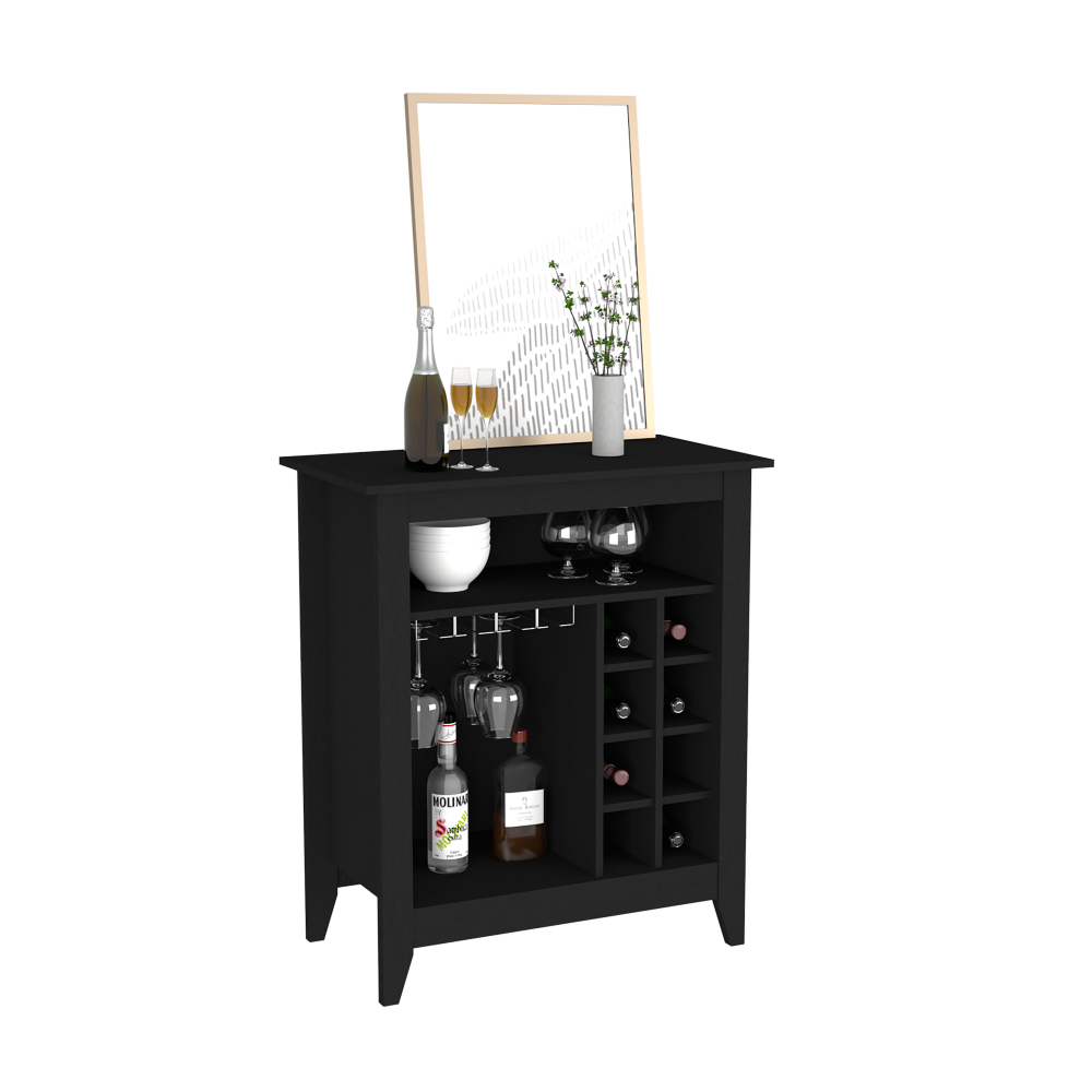 Bar Cabinet Castle, One Open Shelf, Six Wine Cubbies, Black Wengue Finish-3