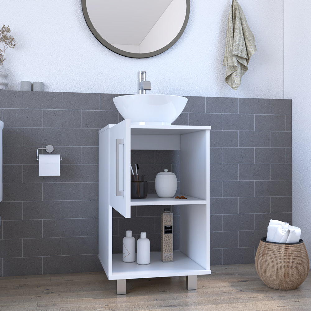 Single Bathroom Vanity Pigmag, One Open Shelf, Single Door Cabinet, White Finish-1