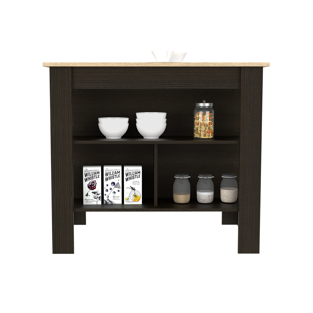 Kitchen Island Dozza, Three Shelves, Black Wengue / Light Oak Finish-1