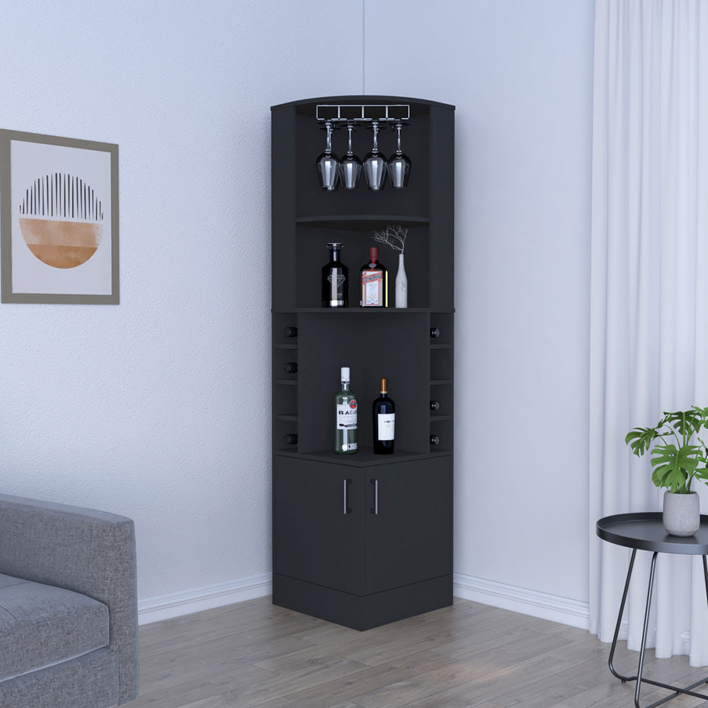 Bar Cabinet Papprika, 8 Wine Cubbies, Double Door, Black Wengue Finish-0