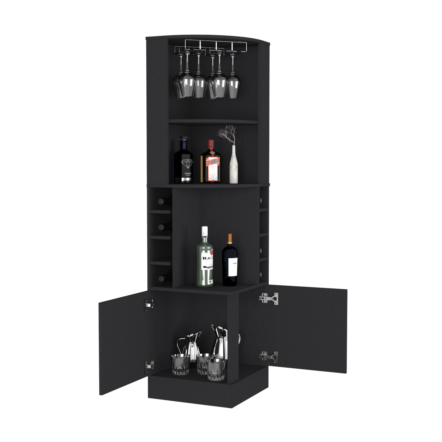 Bar Cabinet Papprika, 8 Wine Cubbies, Double Door, Black Wengue Finish-3