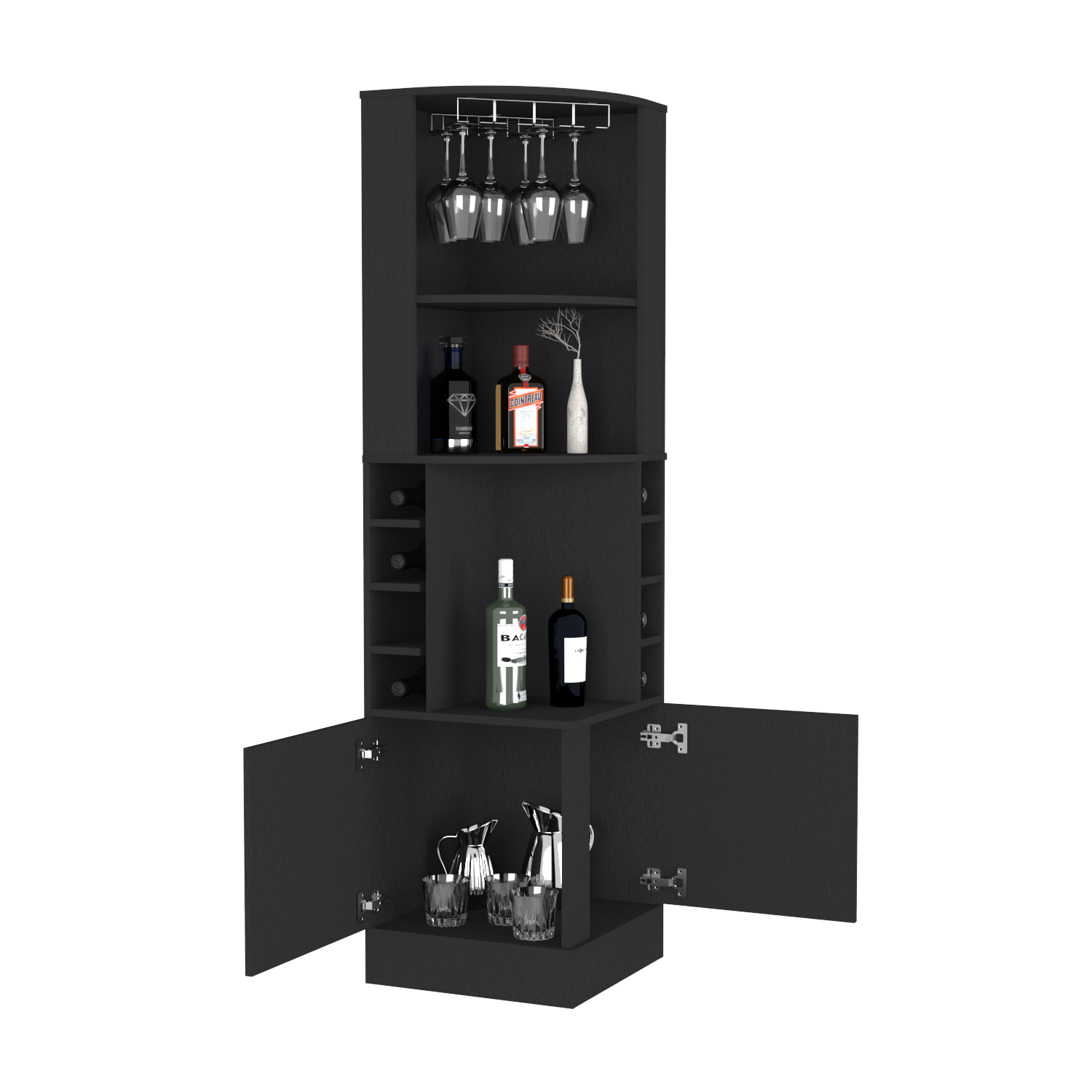 Bar Cabinet Papprika, 8 Wine Cubbies, Double Door, Black Wengue Finish-3