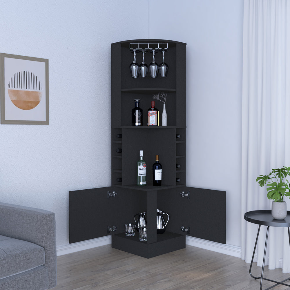 Bar Cabinet Papprika, 8 Wine Cubbies, Double Door, Black Wengue Finish-1