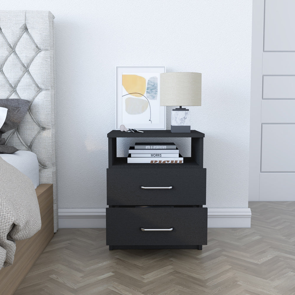 Nightstand Olivenza, Two Drawers, Black Wengue Finish-1