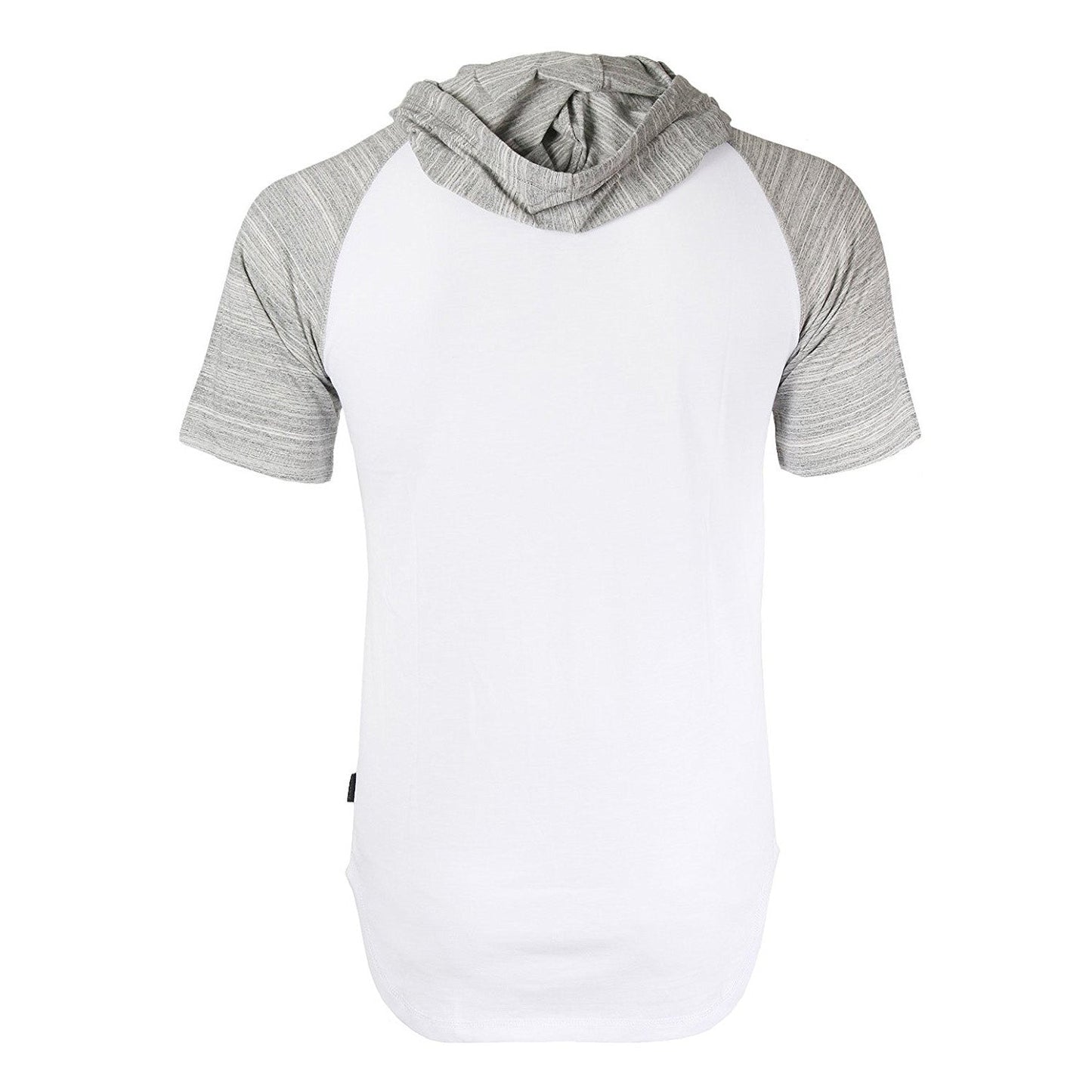 Zimego Short Sleeve Raglan Henley Hoodie Round Bottom Semi Longline T-Shirt-2