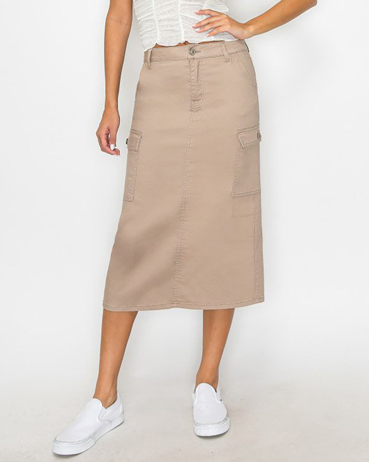 CARGO POCKET TWILL MAXI SKIRT-5