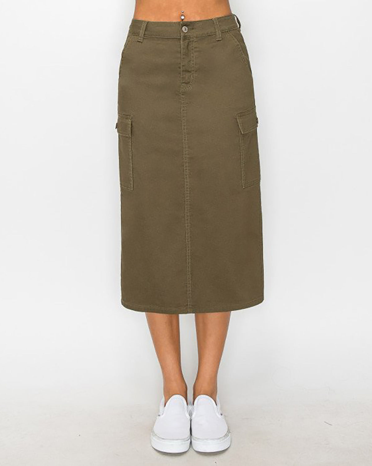 CARGO POCKET TWILL MAXI SKIRT-4