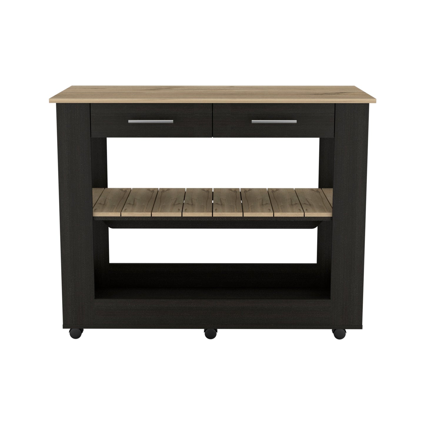 Kitchen Island 46 Inches Dozza, Two Drawers, Black Wengue / Light Oak Finish-1