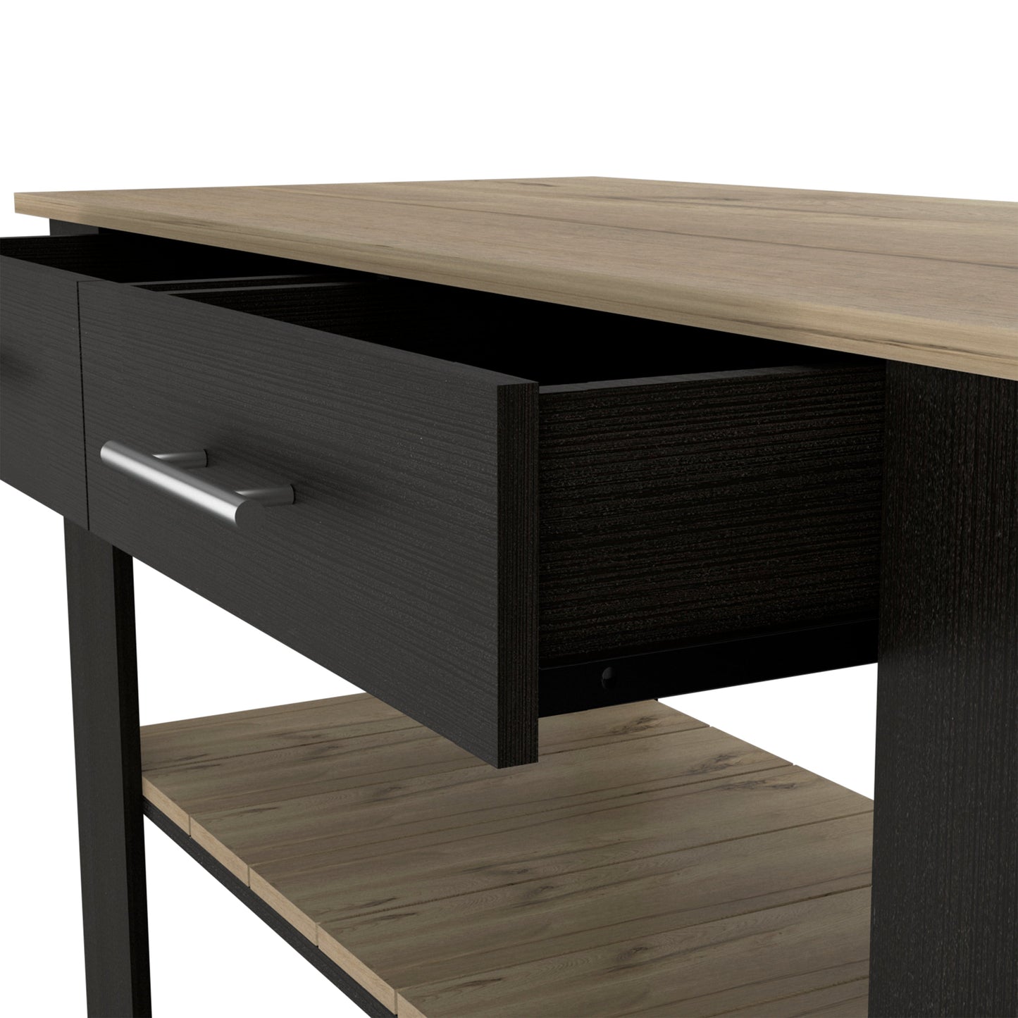 Kitchen Island 46 Inches Dozza, Two Drawers, Black Wengue / Light Oak Finish-4