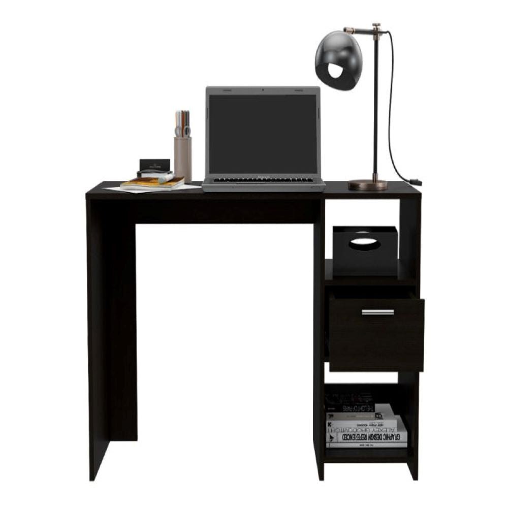 Computer Desk Odessa with Single Drawer and Open Storage Cabinets, Black Wengue Finish-2