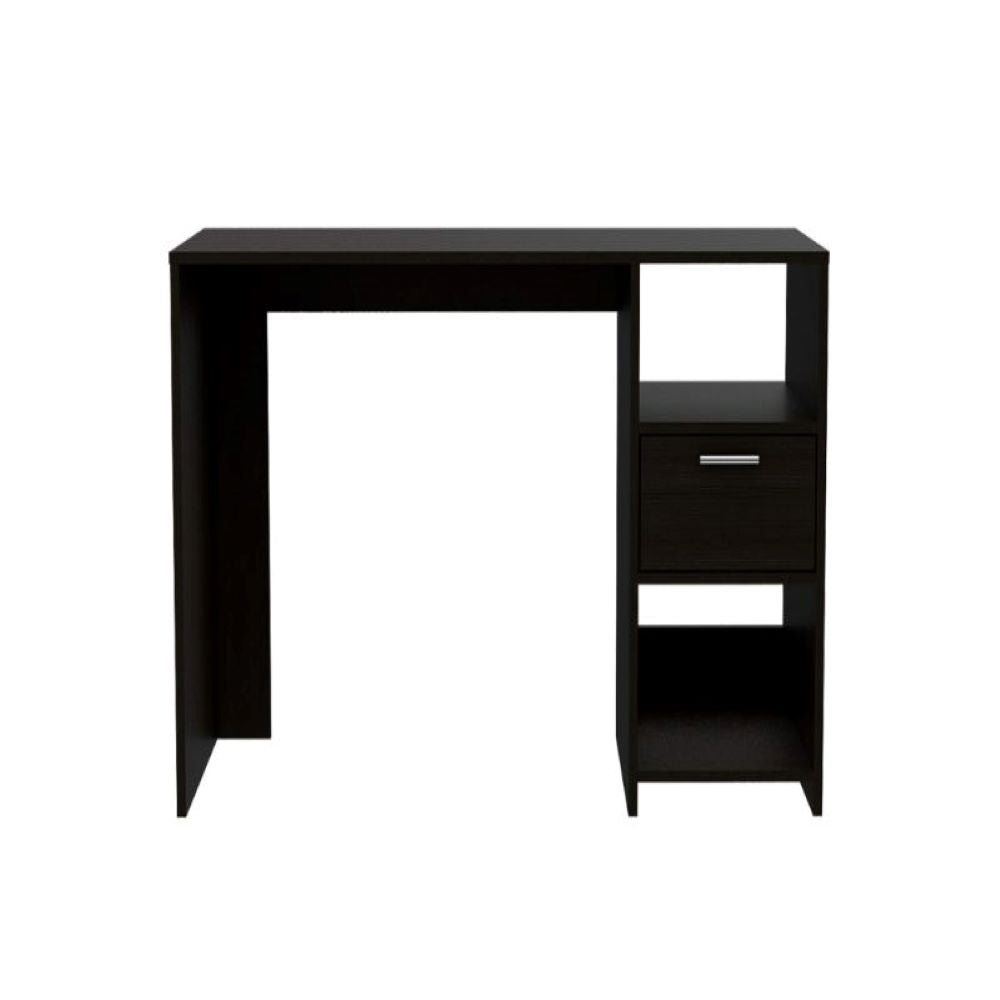 Computer Desk Odessa with Single Drawer and Open Storage Cabinets, Black Wengue Finish-3