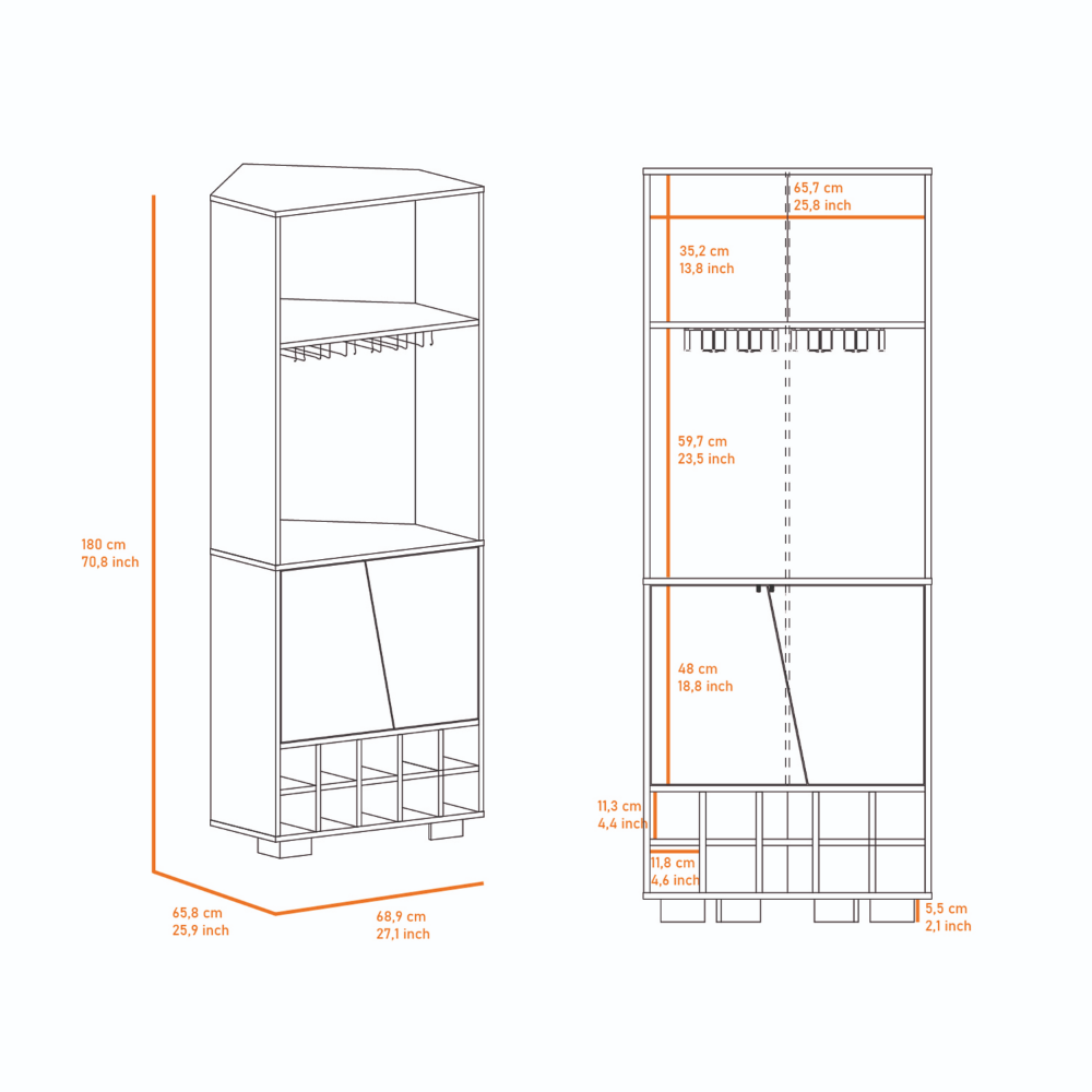 Corner Bar Cabinet Albarr, Ten Wine Cubbies, Two Shelves, Double Door - Dark Oak / Pine-4