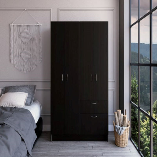 Double Door Armoire Alpes, One Drawer, Black Wengue / White Finish-0