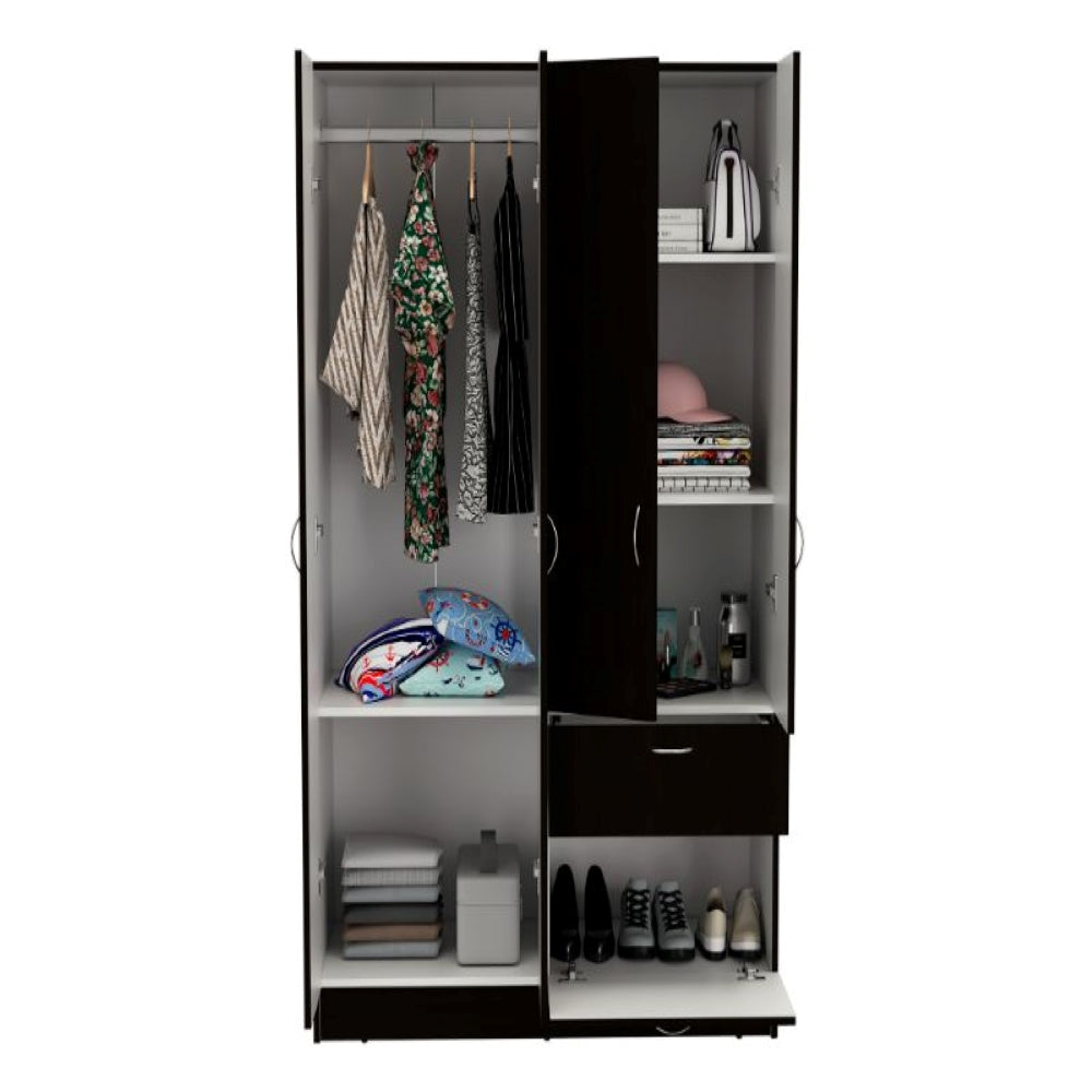 Double Door Armoire Alpes, One Drawer, Black Wengue / White Finish-3