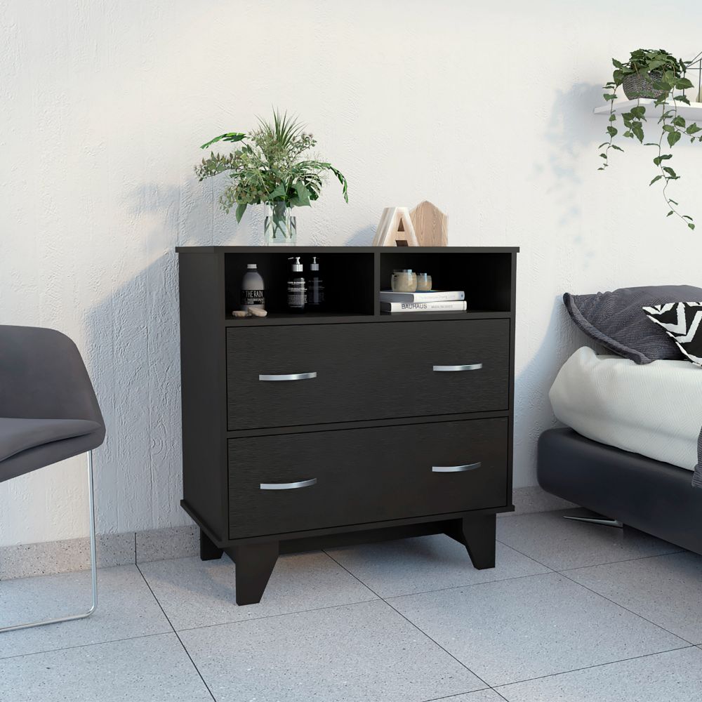 Double Drawer Dresser Arabi, Two Shelves, Black Wengue Finish-0