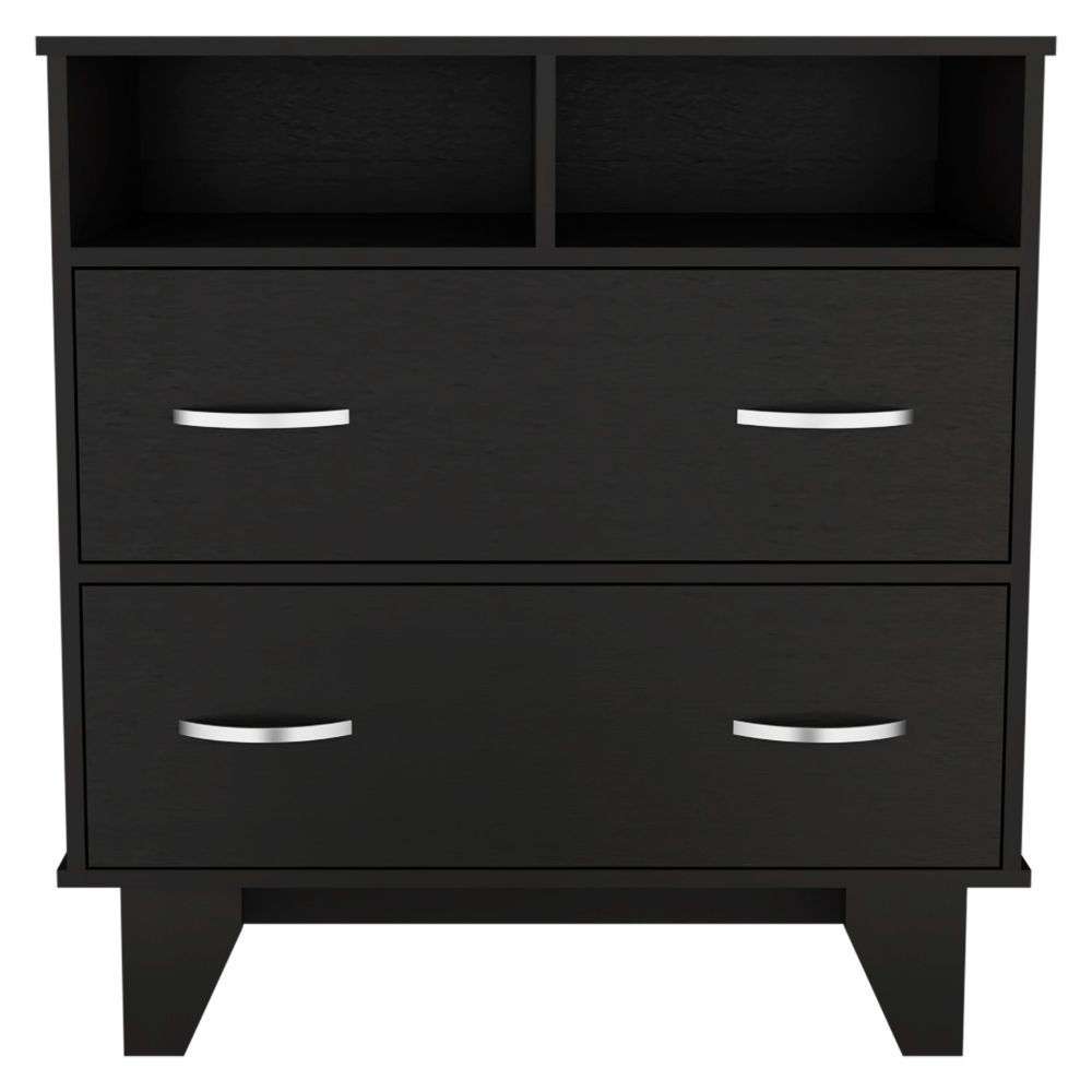 Double Drawer Dresser Arabi, Two Shelves, Black Wengue Finish-3