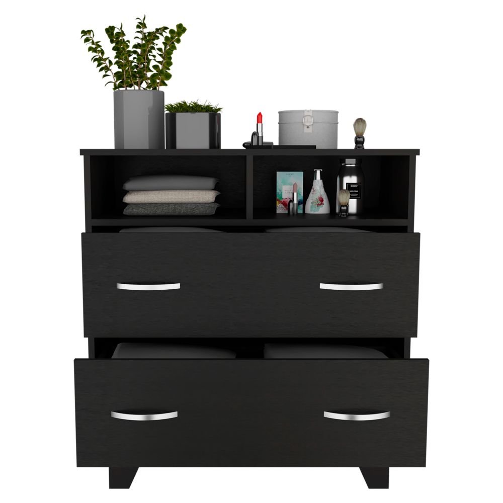 Double Drawer Dresser Arabi, Two Shelves, Black Wengue Finish-2