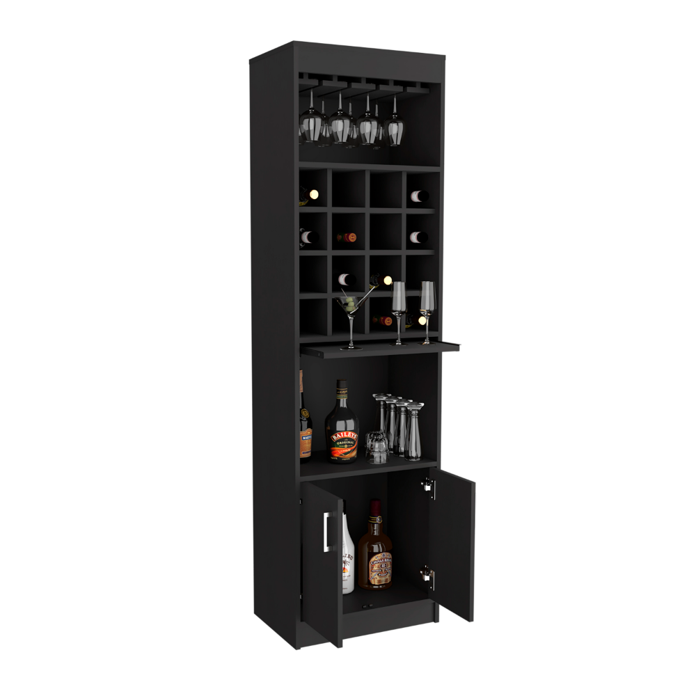 Bar Cabinet Atanasio, Rack, 16 Wine Cubbies, Black Wengue Finish-2