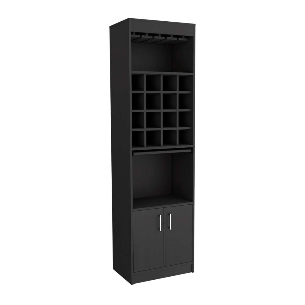 Bar Cabinet Atanasio, Rack, 16 Wine Cubbies, Black Wengue Finish-3