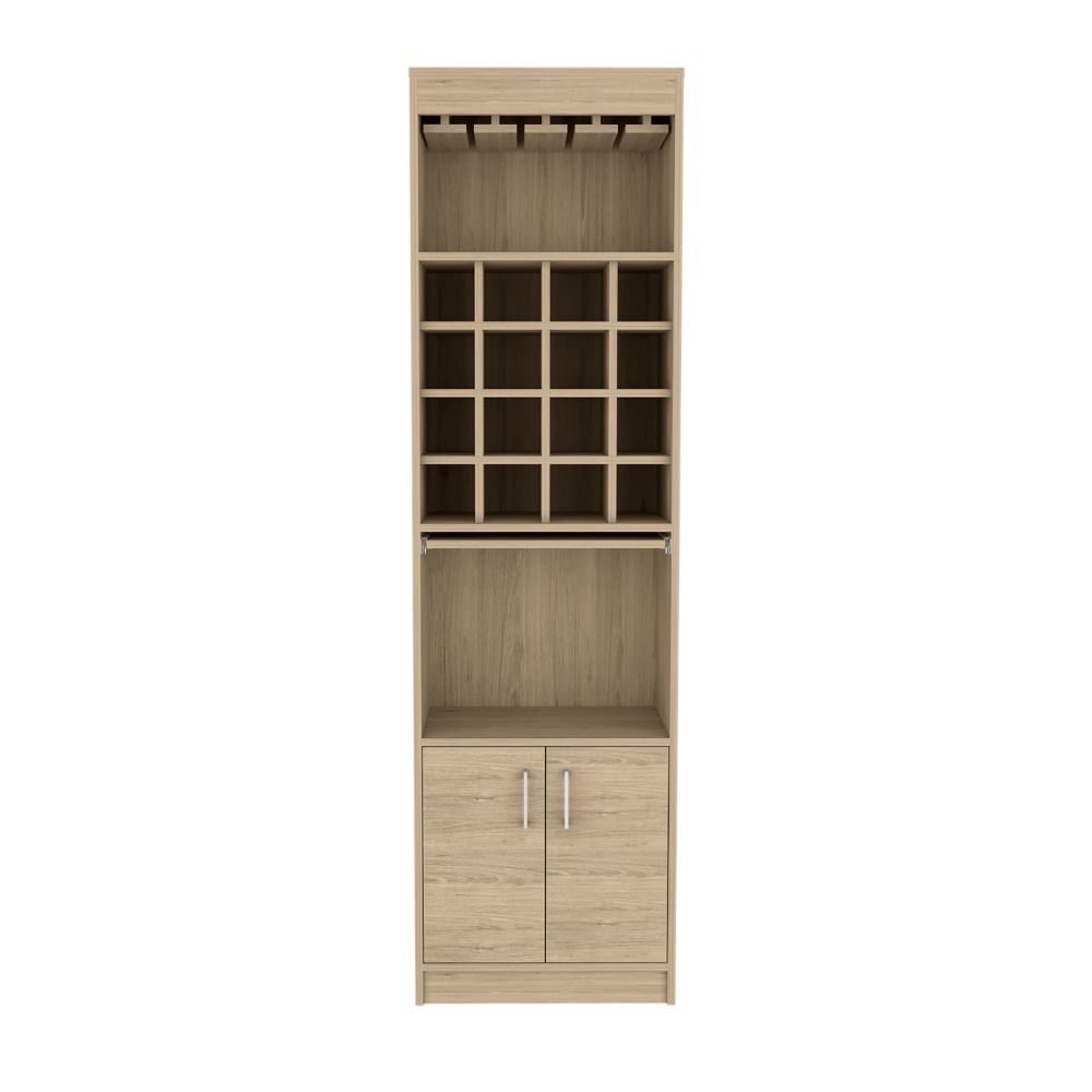 Bar Cabinet Atanasio, Rack, 16 Wine Cubbies, Light Pine Finish-3