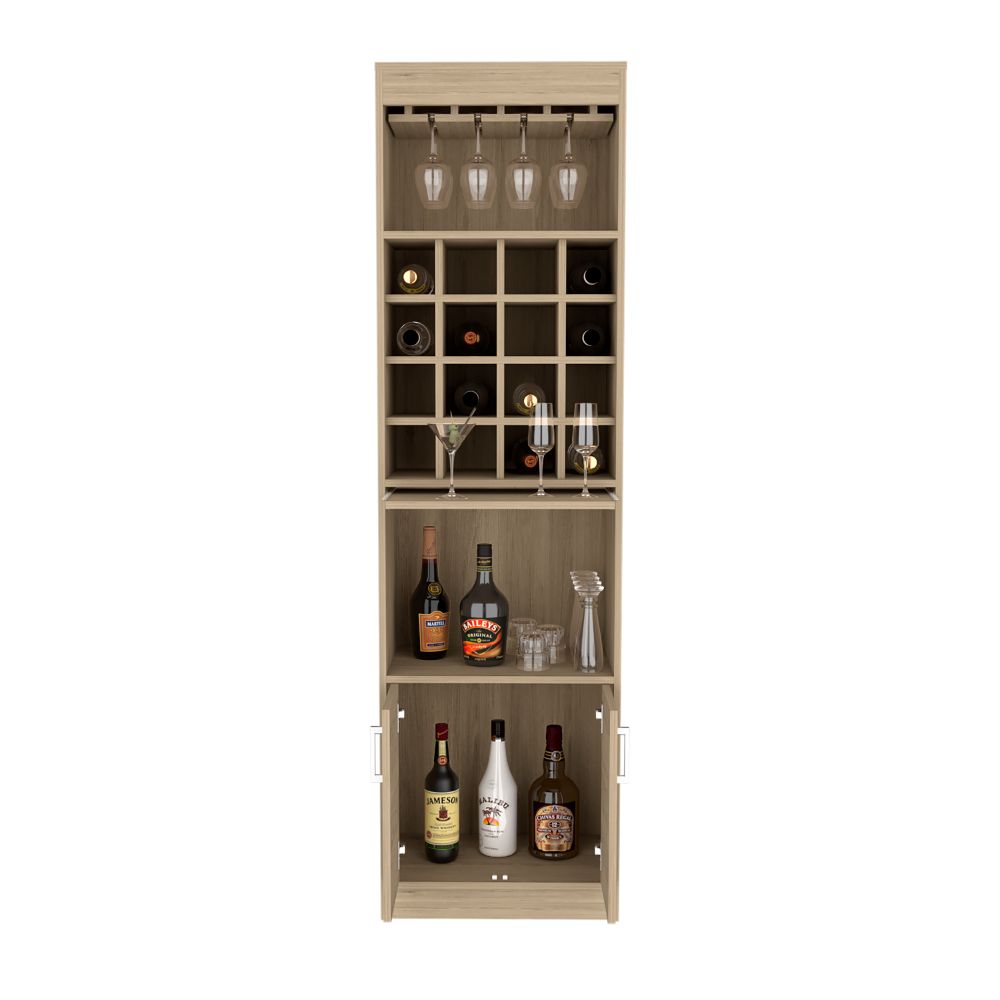 Bar Cabinet Atanasio, Rack, 16 Wine Cubbies, Light Pine Finish-2