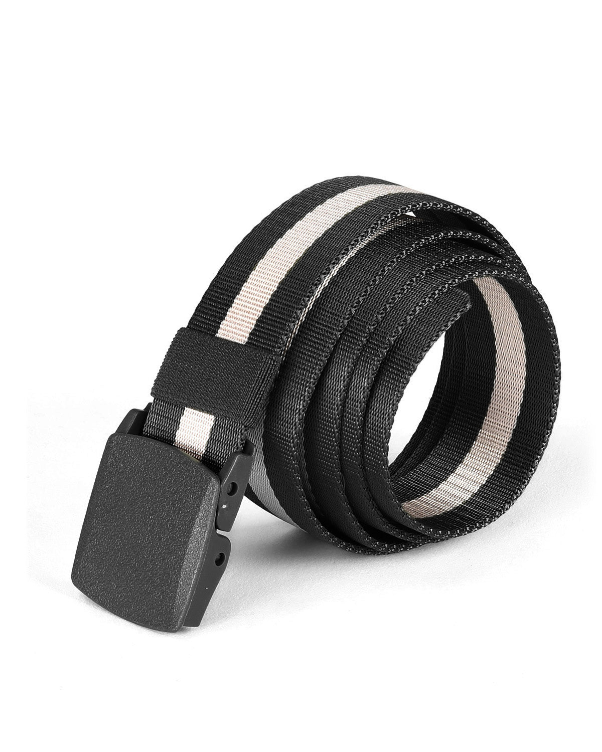 ZIMEGO Mens One Size Adjustable Strap Stripe Nylon Web Belt With Plastic Buckle-5