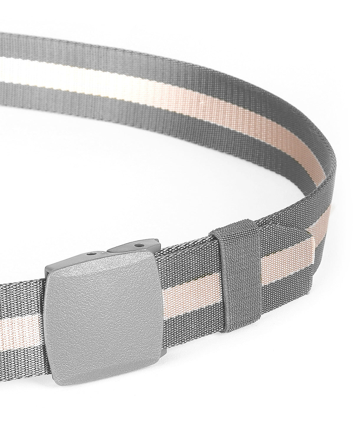 ZIMEGO Mens One Size Adjustable Strap Stripe Nylon Web Belt With Plastic Buckle-2