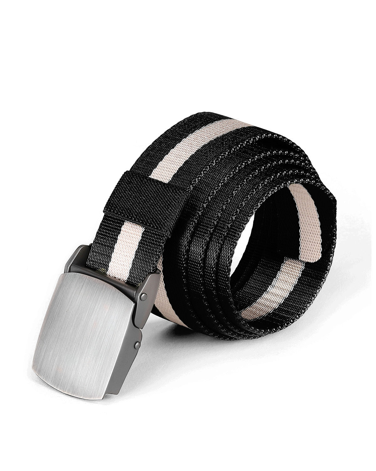 ZIMEGO Mens One Size Adjustable Strap Stripe Nylon Web Belt With Metal Buckle-4