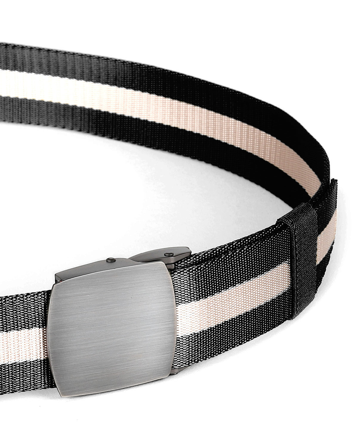 ZIMEGO Mens One Size Adjustable Strap Stripe Nylon Web Belt With Metal Buckle-2