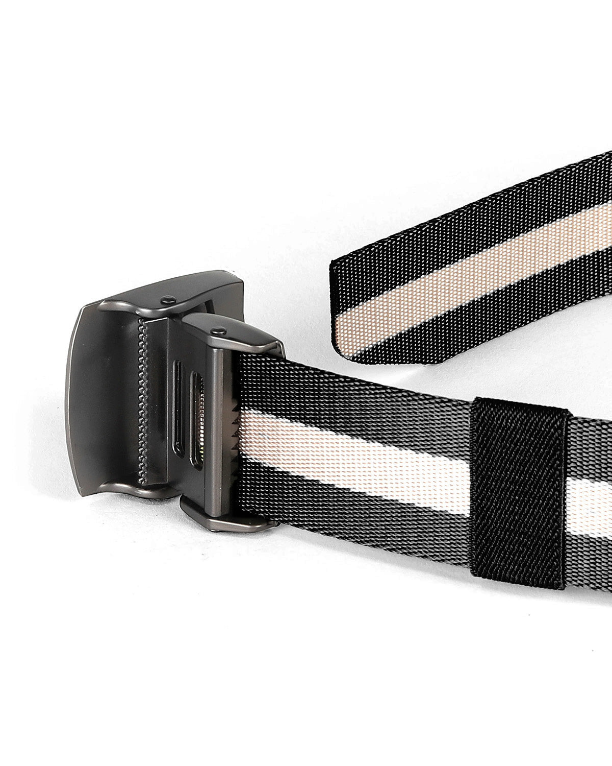 ZIMEGO Mens One Size Adjustable Strap Stripe Nylon Web Belt With Metal Buckle-3