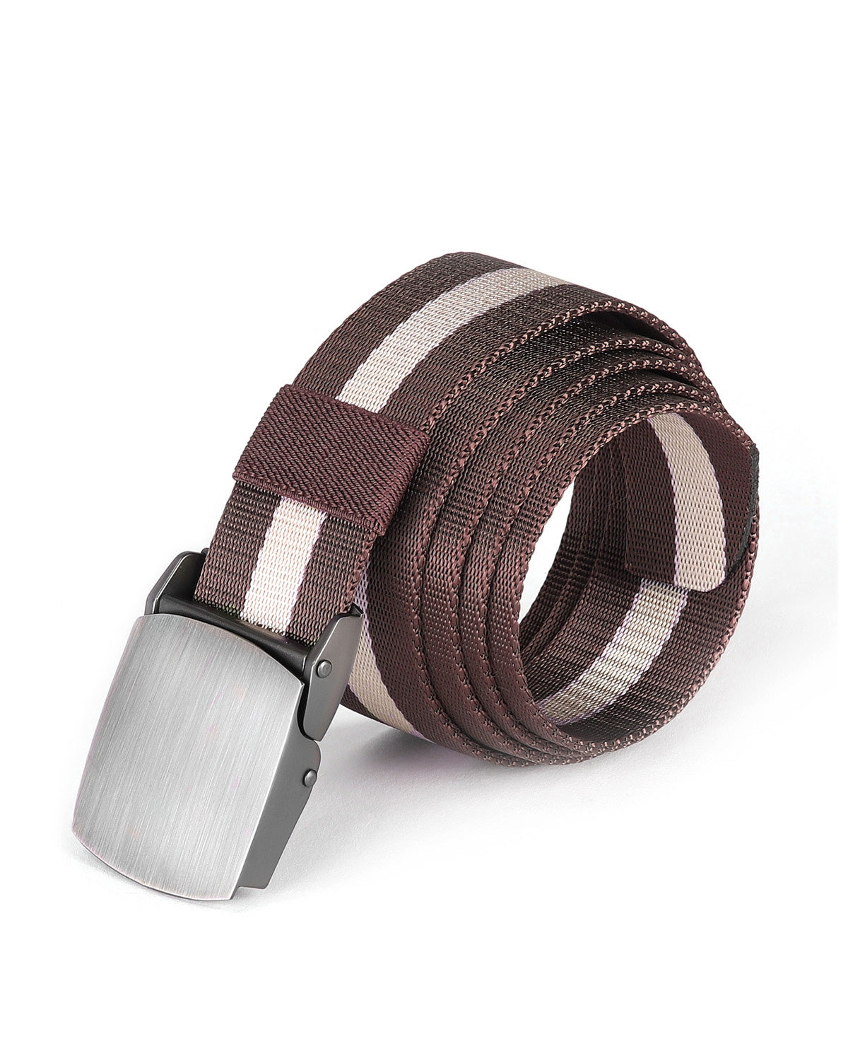 ZIMEGO Mens One Size Adjustable Strap Stripe Nylon Web Belt With Metal Buckle-5