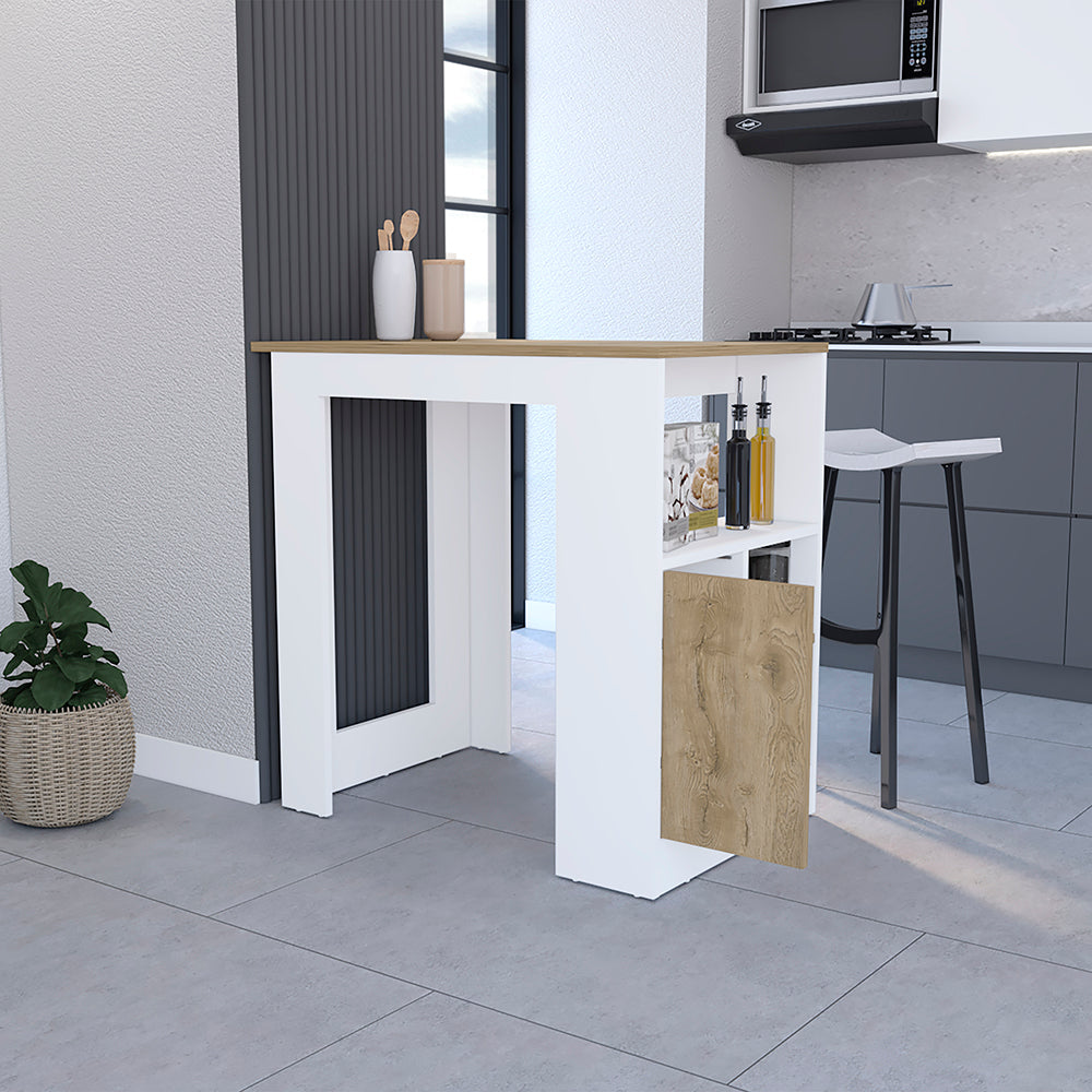 Kitchen Island Wynne with Storage and Cabinet, White / Macadamia Finish-1