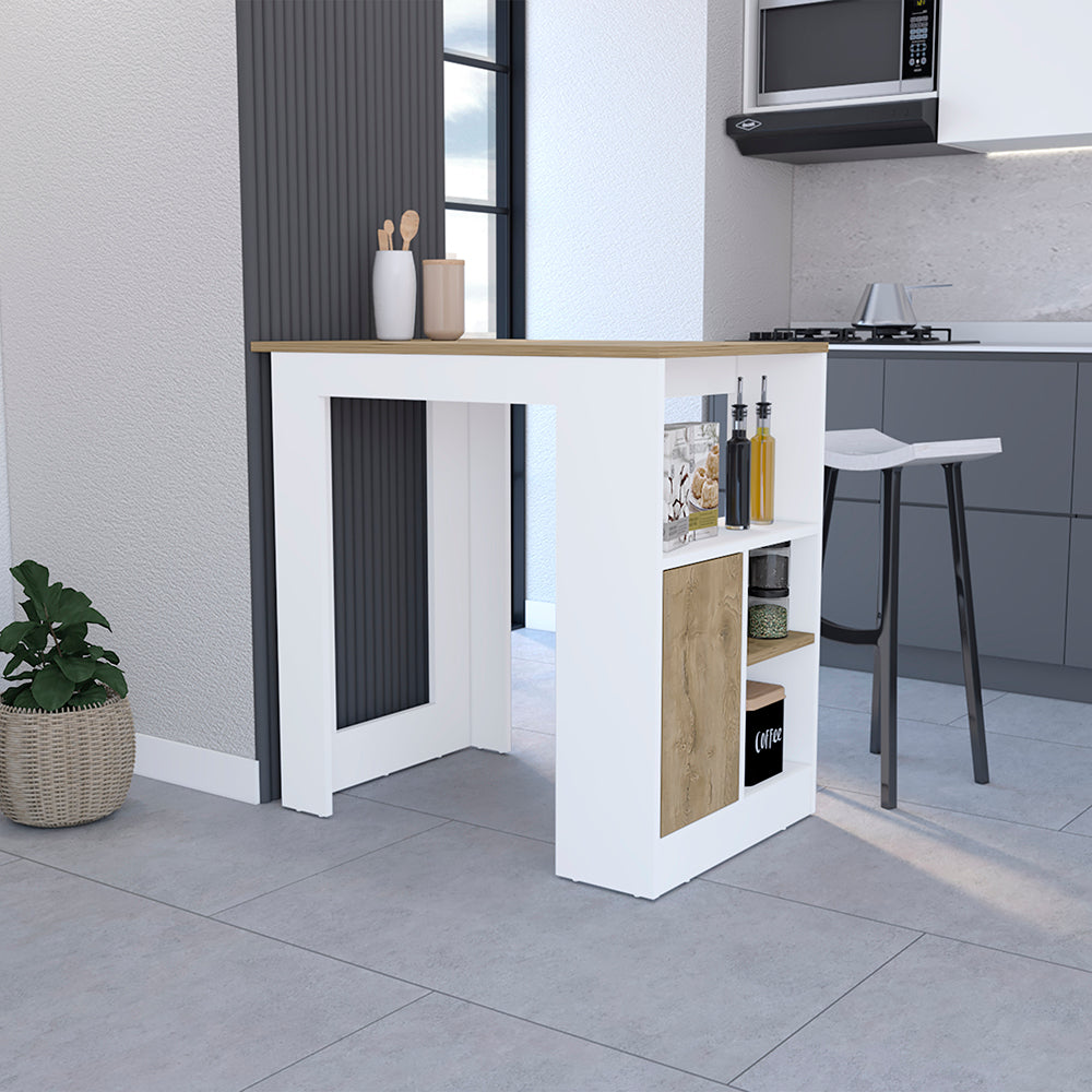 Kitchen Island Wynne with Storage and Cabinet, White / Macadamia Finish-0