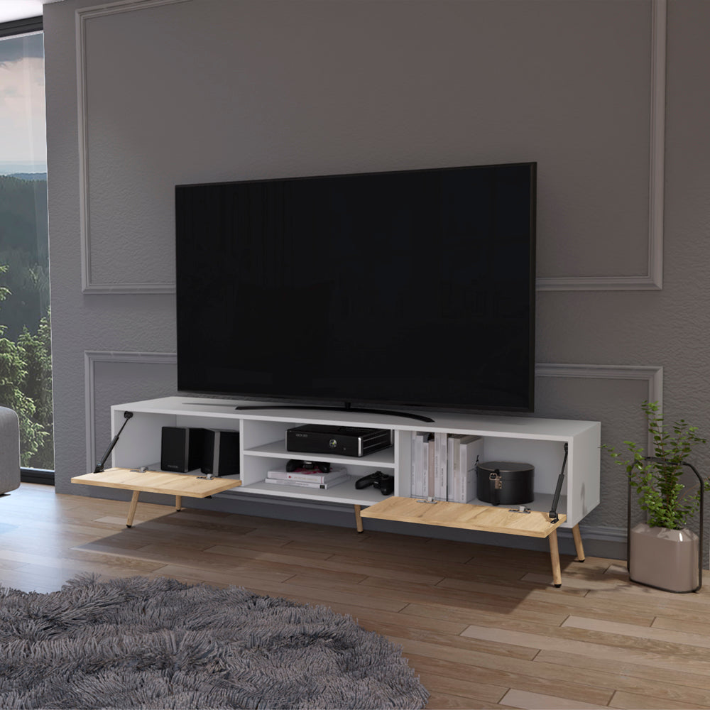 Tv Stand A Magness Sleek Storage with Cabinets & Shelves, White / Macadamia Finish-1