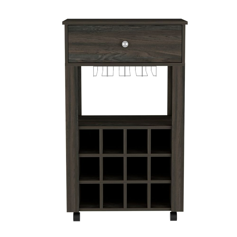 Bar Cart Bayamon, Twelve Wine Cubbies, Four Legs, Carbon Espresso Finish-3