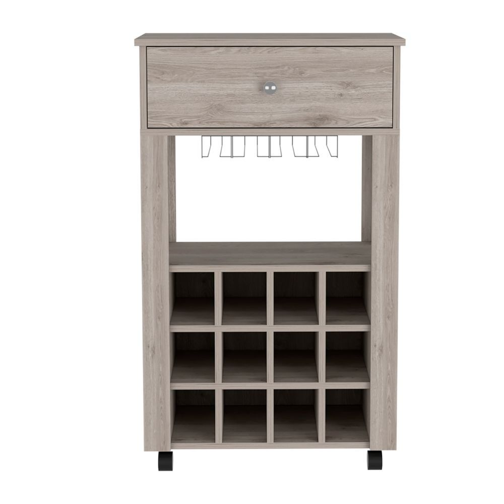 Bar Cart Bayamon, Twelve Wine Cubbies, Four Legs, Light Gray Finish-3