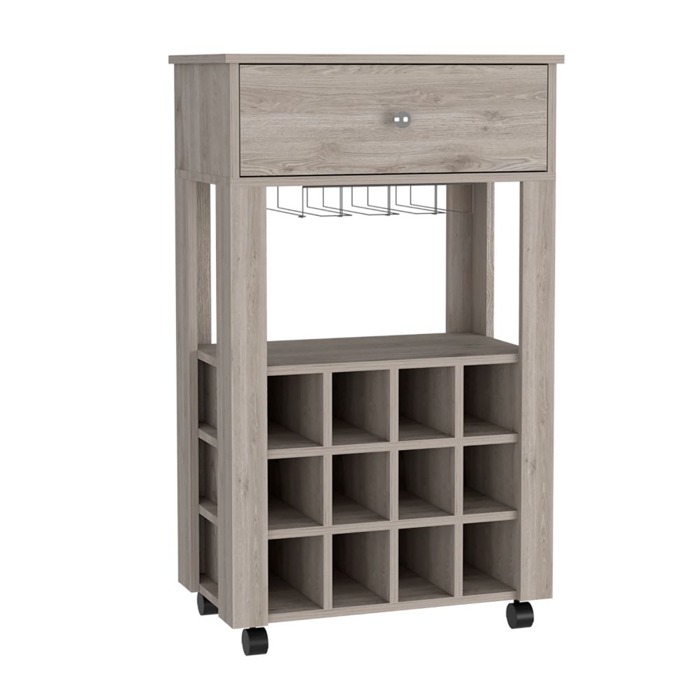 Bar Cart Bayamon, Twelve Wine Cubbies, Four Legs, Light Gray Finish-4