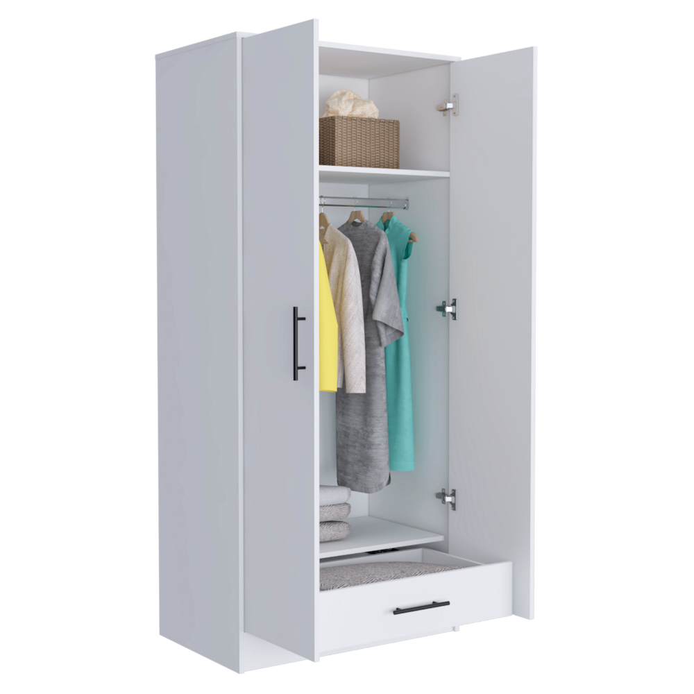 180 Armoire Beery, Double Door, Metal Rod, One Drawer, White Finish-4