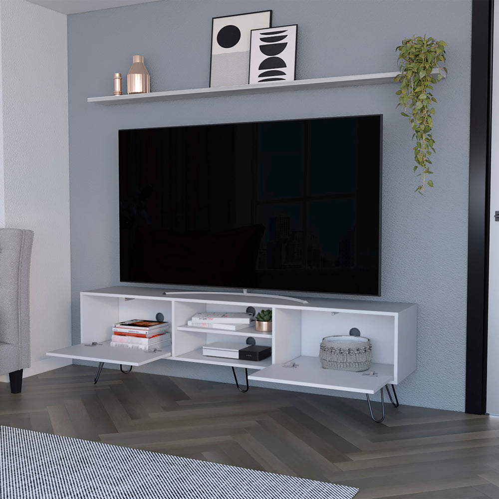 Tv Stand Franklin, Two Cabinets, Two Shelves, White Finish-1