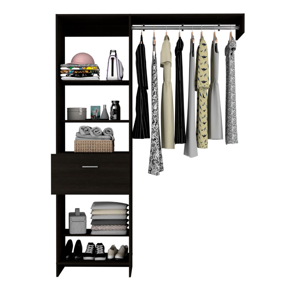 150 Closet System British, Metal Rod, One Drawer, Black Wengue Finish-2