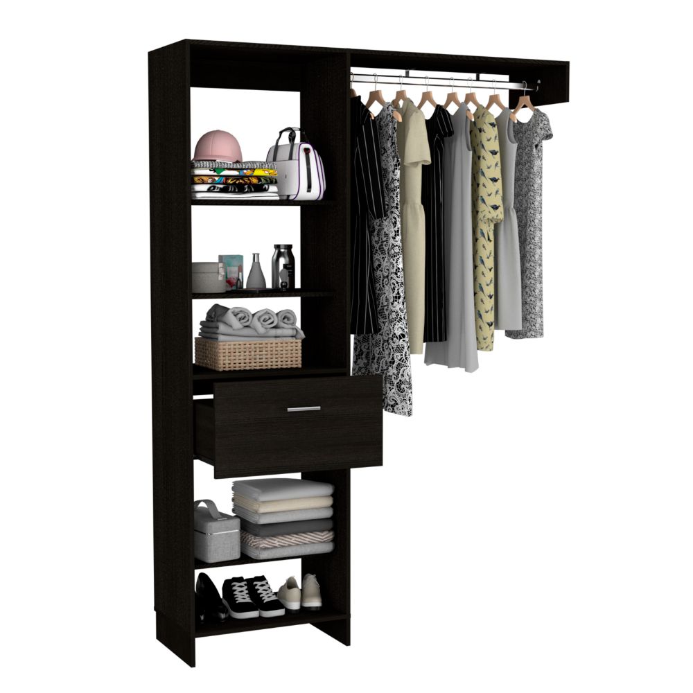 150 Closet System British, Metal Rod, One Drawer, Black Wengue Finish-4