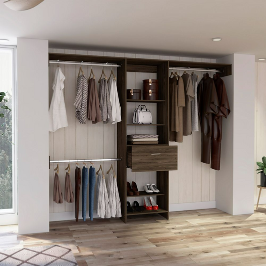 250 Closet System British, One Drawer, Three Metal Rods, Dark Walnut Finish-0