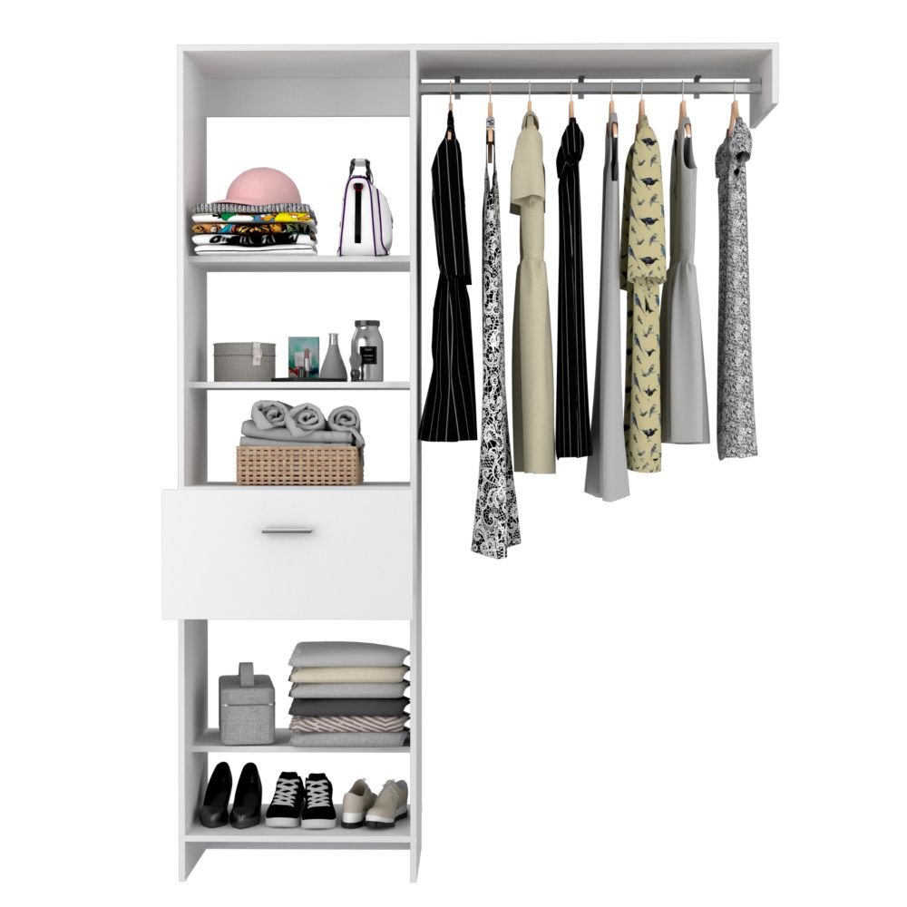 150 Closet System British, One Drawer, Three Metal Rods, White Finish-2