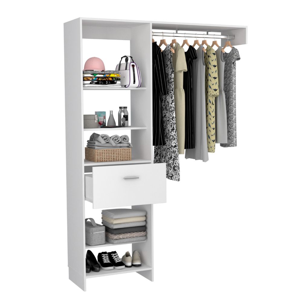 150 Closet System British, One Drawer, Three Metal Rods, White Finish-4