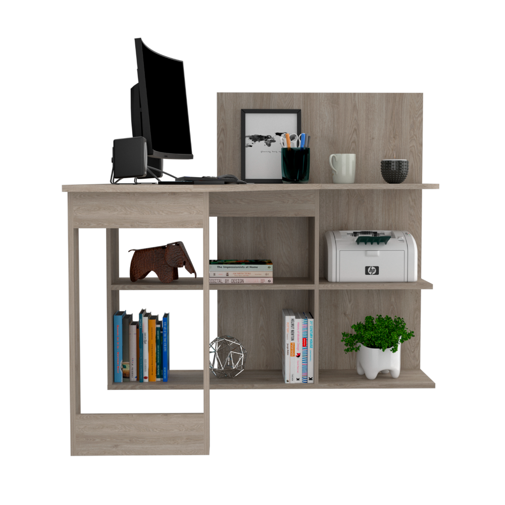 Computer Desk Mohave, Five Open Shelves, Light Gray Finish-1