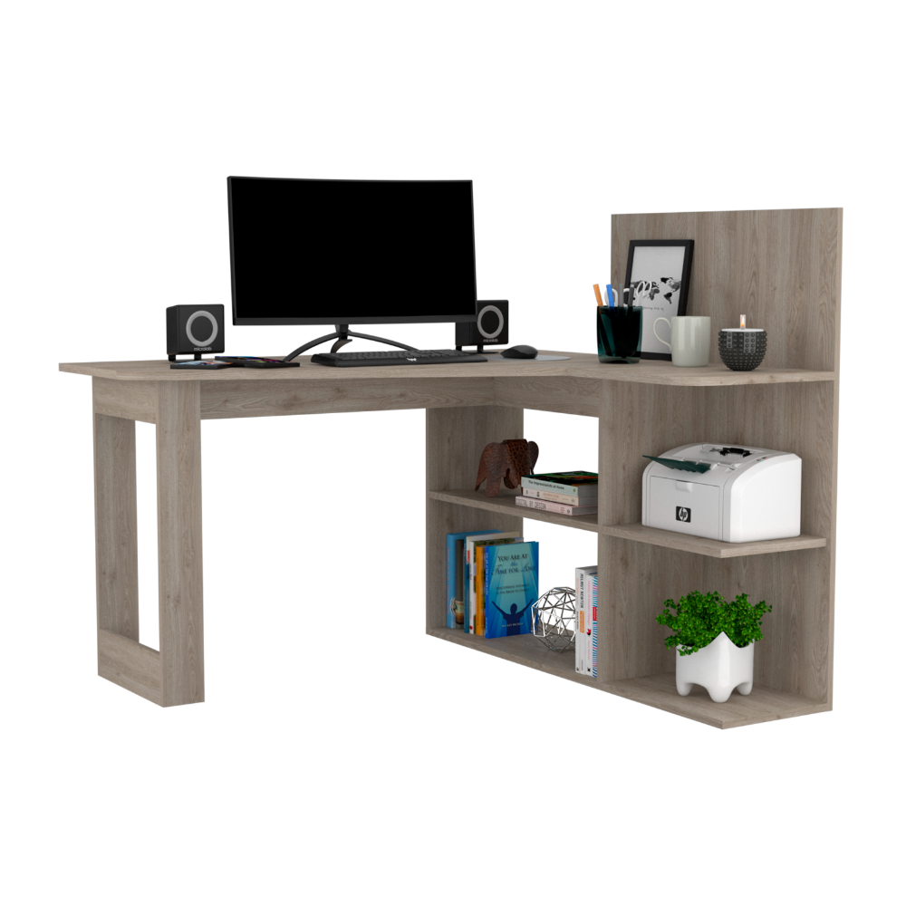 Computer Desk Mohave, Five Open Shelves, Light Gray Finish-3